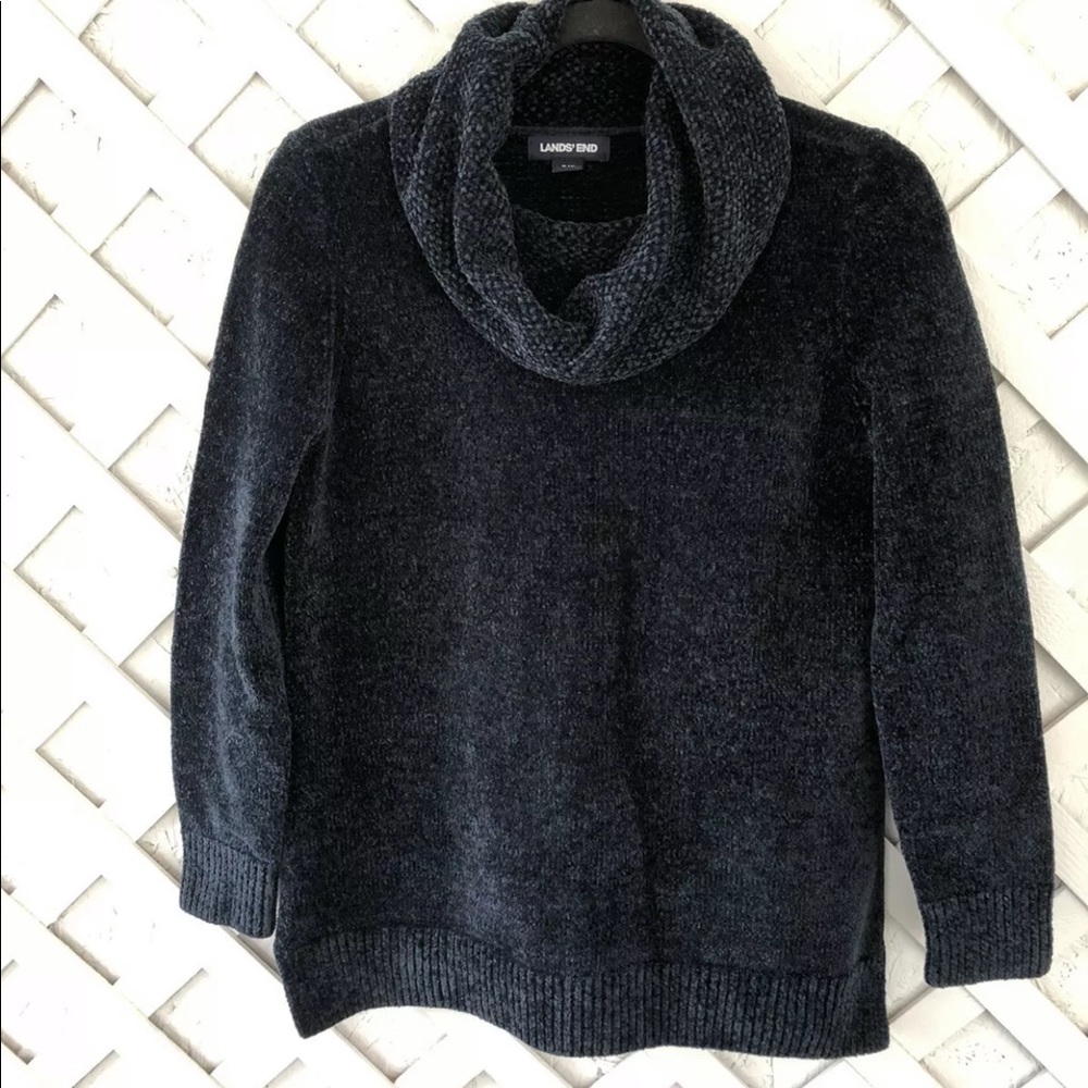 Land's End Chenille Cowl Neck Soft Waffle Knit Sweater Velvety